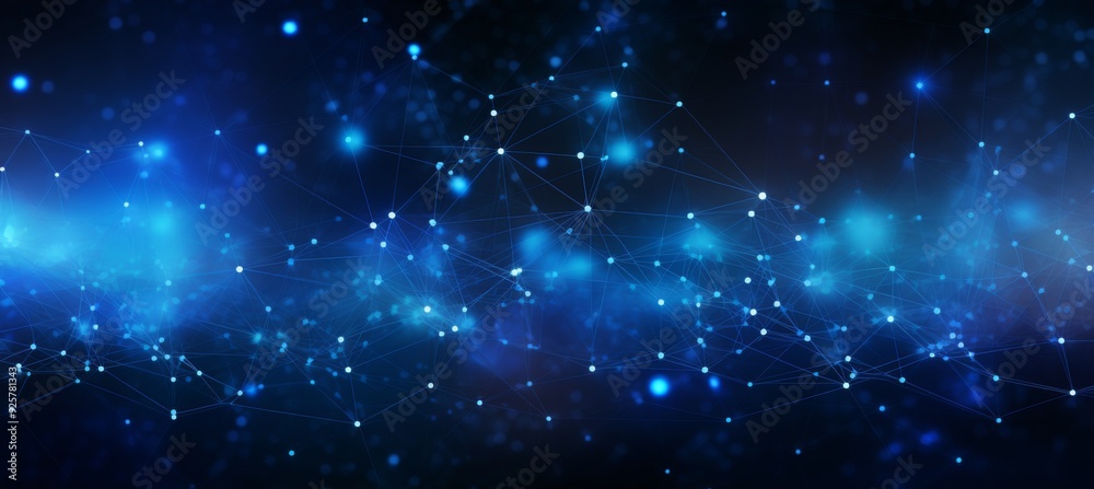 Obraz premium Abstract digital blue background with a glowing global network and internet connections on a dark blue backdrop, a technology concept. 