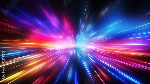 Abstract background with neon light streaks.