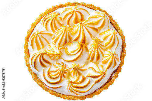 Top view of lemon meringue pie isolated on transparent background