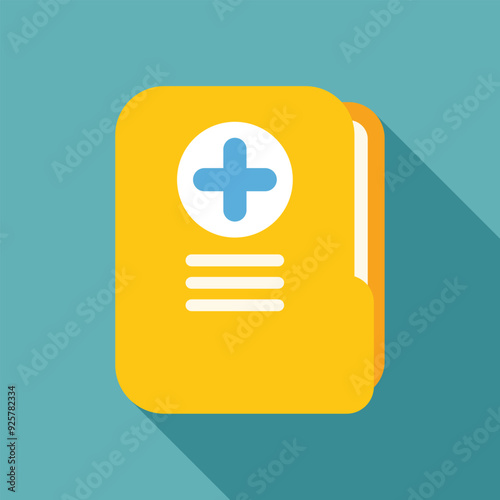 Yellow medical record file folder with a blue medical cross, containing important patient information