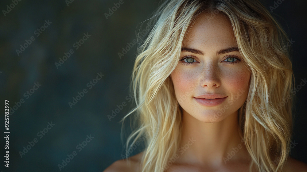 Young girl, blonde, brunette. Product advertising.