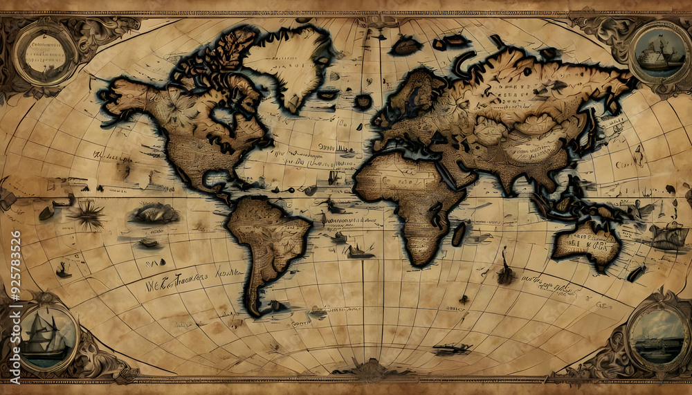 Obraz premium Old world map on old paper government and colonial constitutions in World