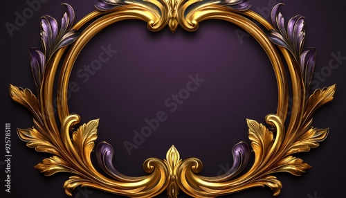 Golden Ornate Frame with Purple Accents on a Dark Background