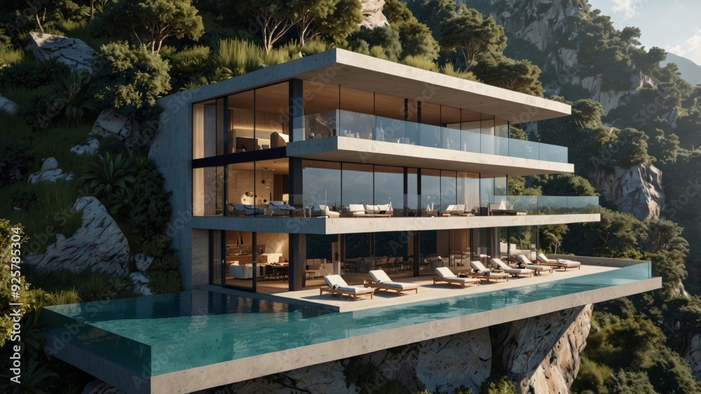 modern cliffside villa in the mountains