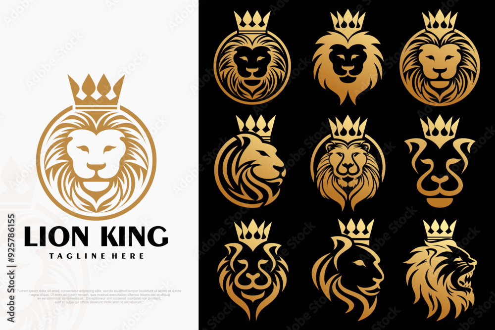 lion king icon set logo design . lion head and crown emblem icon art . vector illustration lion king icon set logo design . lion head and crown emblem icon art . vector illustration