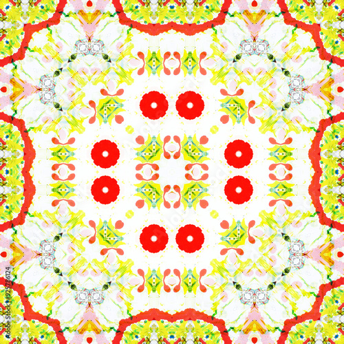 Seamless square patterns kaleidoscope. Acrylic paint painted