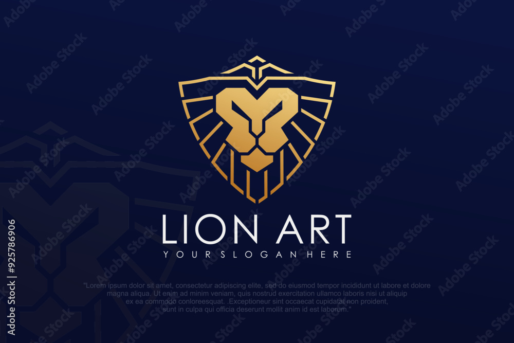 Lion head shield logo design . vector illustration Lion head shield logo design . vector illustration