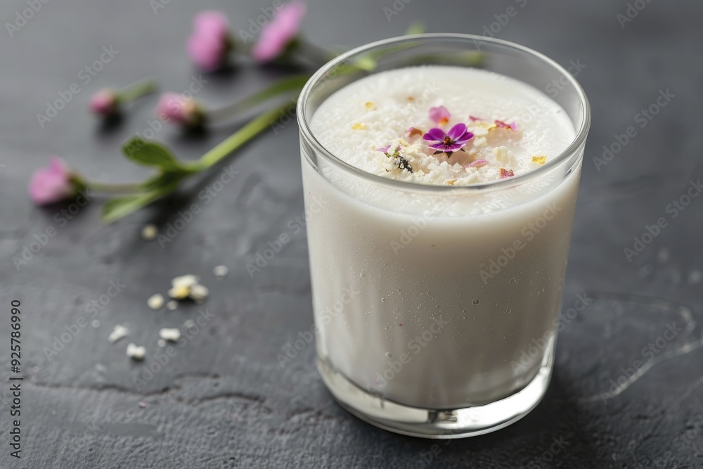 Frozen milk infused with flowers creates a delicate artistic display, merging nature with refreshment for an eye-catching and refreshing experience. Frozen milk infused with flowers creates a delicate artistic display, merging nature with refreshment for an eye-catching and refreshing experience.