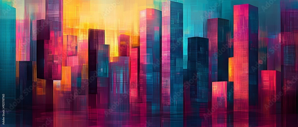 Geometric Metropolis: Abstract Skyscrapers in Stylized Cityscape Geometric Metropolis: Abstract Skyscrapers in Stylized Cityscape