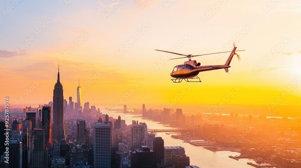 A helicopter soars over a vibrant city skyline at sunset, showcasing stunning architecture and the beauty of urban life. A helicopter soars over a vibrant city skyline at sunset, showcasing stunning architecture and the beauty of urban life.