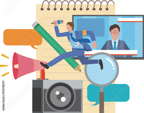 取材に走り回る記者やニュースのイメージイラスト