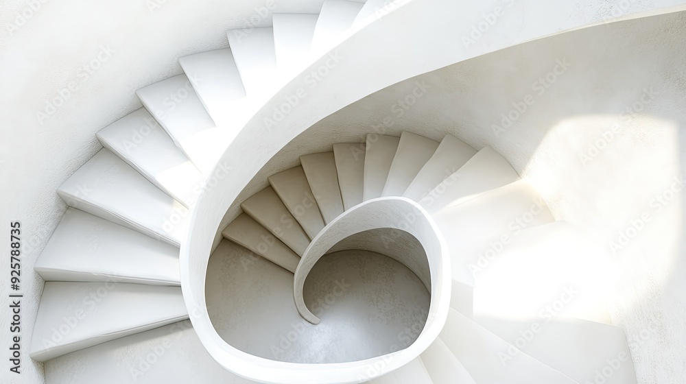 Fototapeta premium Spiral staircase, top view, focus on the steps with empty space for text