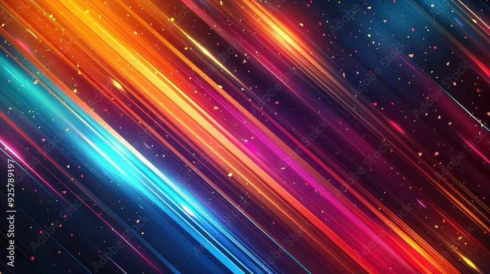 Obraz premium Abstract background with vibrant neon diagonal lines and light trails.