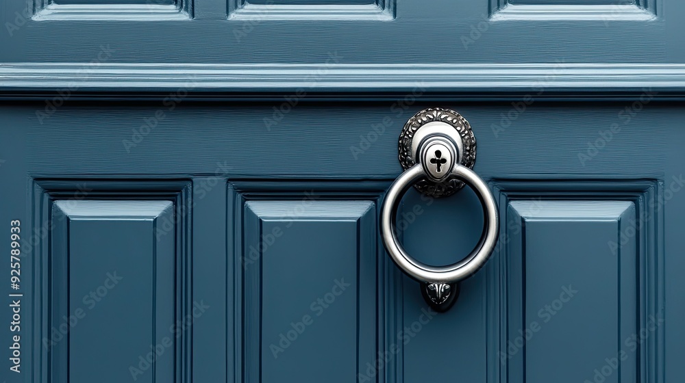 Fototapeta premium Top view of a door with a knocker, clean background with copy space