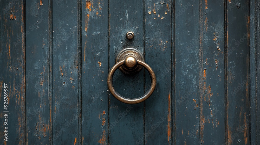 Fototapeta premium Top view of a door with a knocker, clean background with copy space