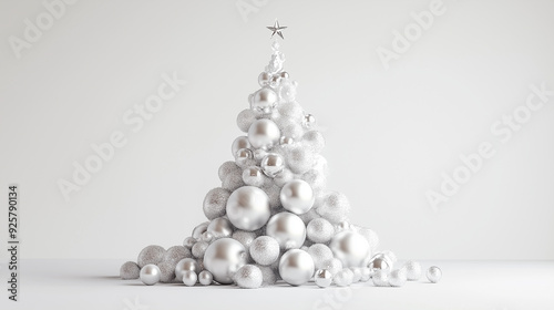 Silver ornament Christmas tree. A symbols of Christmas and a new year on a white background. Silver balls 