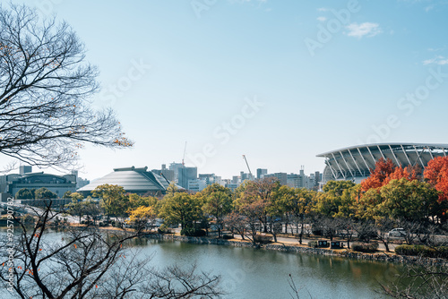 Obraz na płótnie Hiroshima city view and castle park in Hiroshima, Japan w salonie