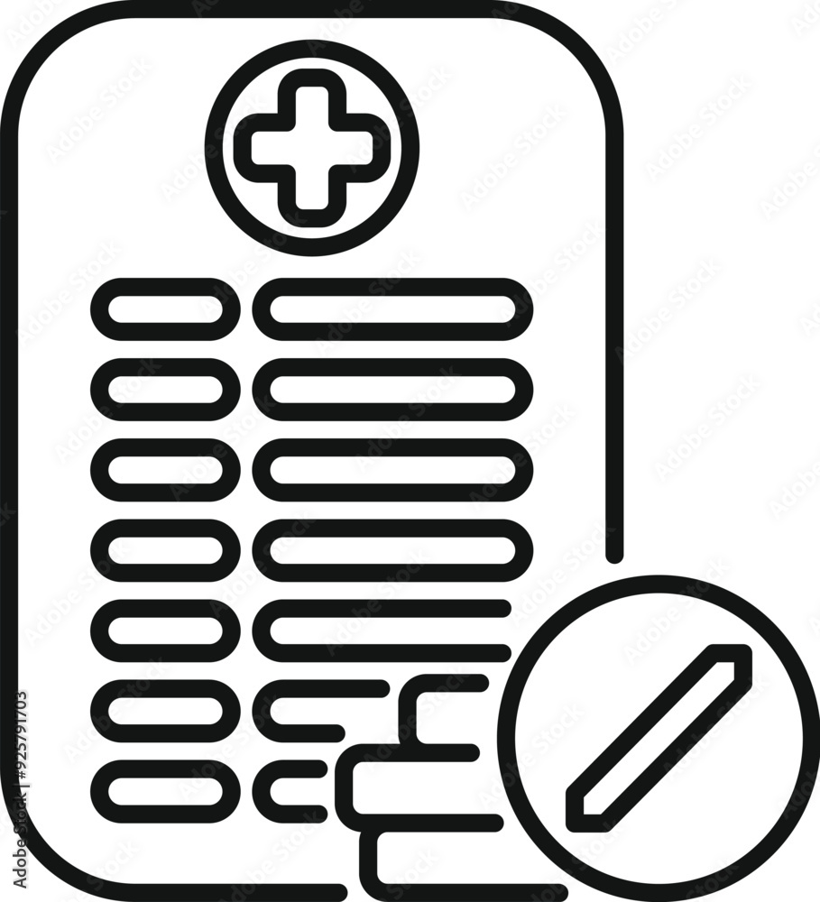 Line art vector icon of a hand signing a medical prescription form Line art vector icon of a hand signing a medical prescription form