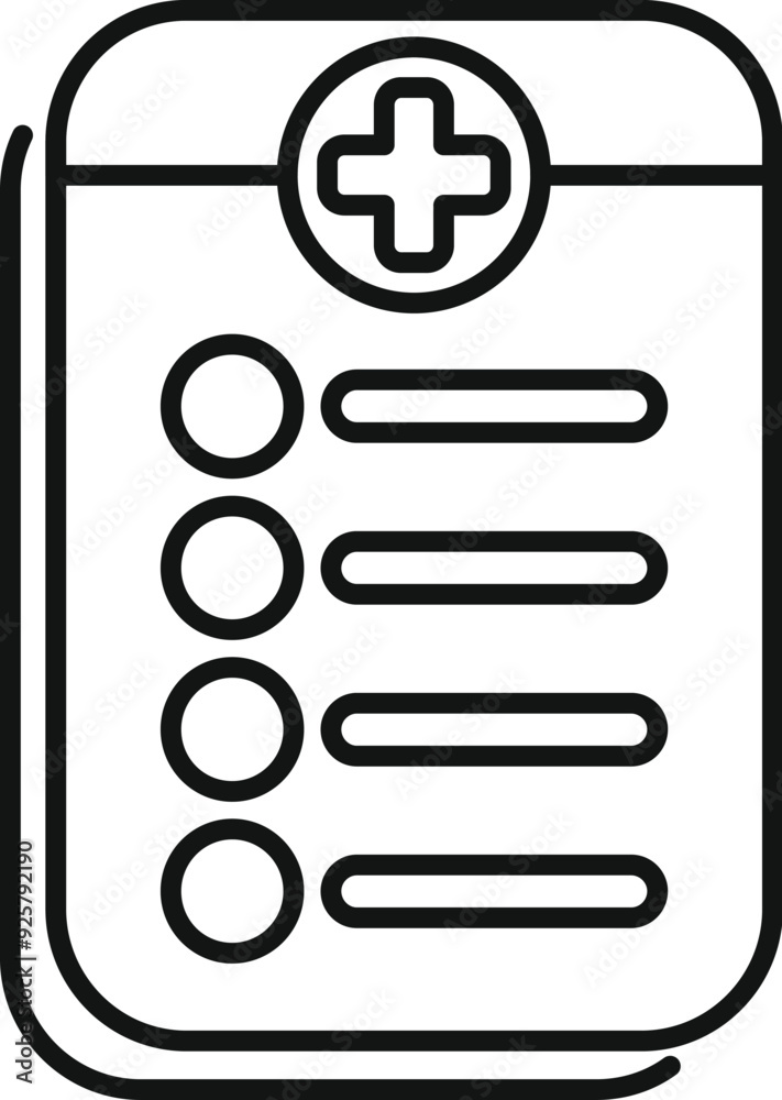 Simple line art icon of a medical checklist for managing patient care and ensuring thorough examinations Simple line art icon of a medical checklist for managing patient care and ensuring thorough examinations