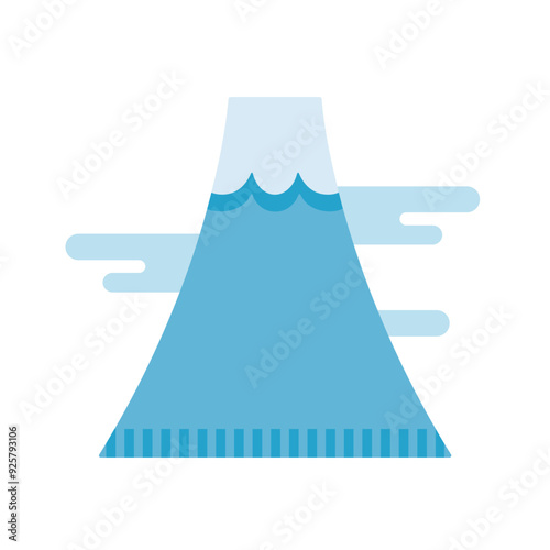 デフォルメされた、富士山と雲のシンプルな和風イラスト素材
