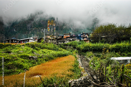 Misty Village along the Annapurna Circuit Trek in Nepal