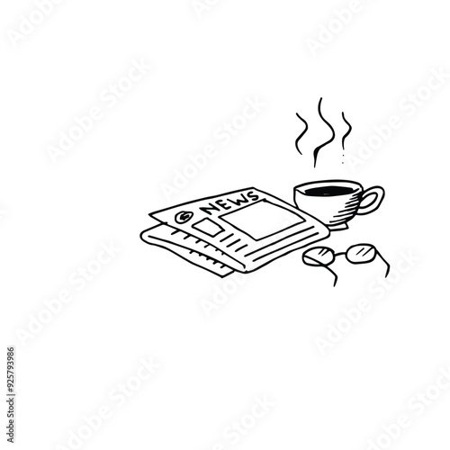 hand drawn newspaper and coffee doodle style icon vector 