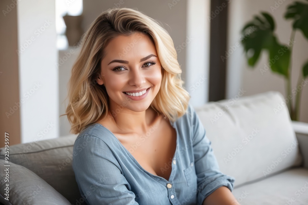 Portrait of a Smiling Woman in a Blue Shirt Portrait of a Smiling Woman in a Blue Shirt