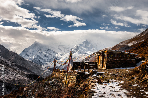 Stone Hut with Prayer Flags on Annapurna Trek, Nepal