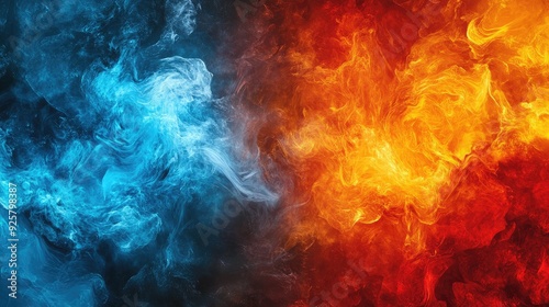 Rich colors of fire and ice: An abstract image depicting the meeting of fire and ice, with a mix of vibrant colors and elements, providing ample space for text or design.