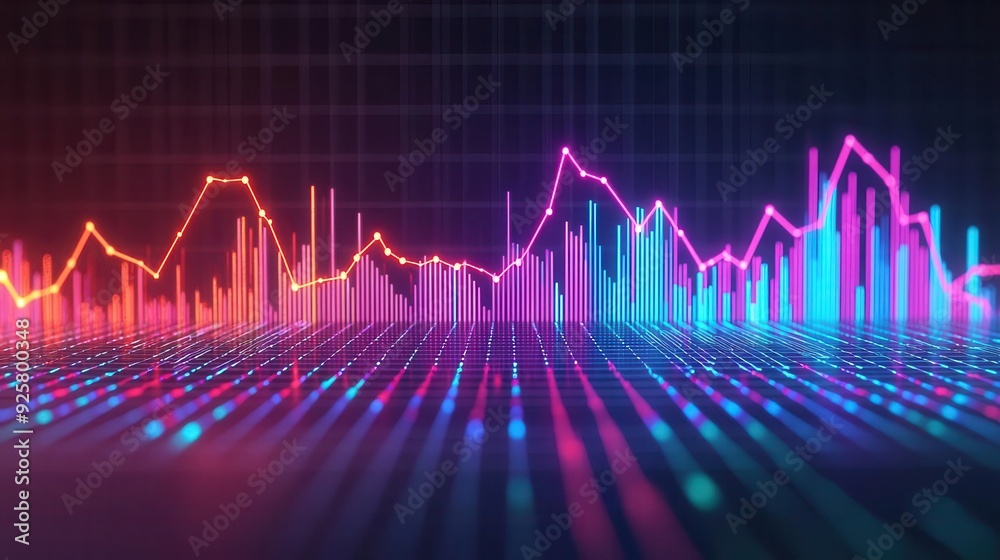 Predictive data analysis, glowing trend lines and graphs, 3D illustration Predictive data analysis, glowing trend lines and graphs, 3D illustration