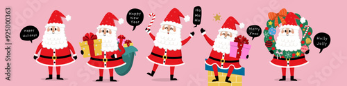 Merry Christmas and happy new year with Santa Claus, snowman and deer. Holiday cartoon character in winter season. -Vector