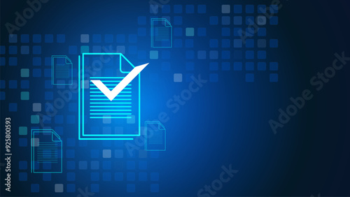 Check digital documents or clipboard with checklist on blue background. Business vector