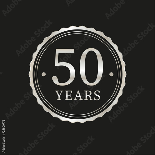 50 years for celebration events, anniversary, commemorative date. metallic beige fifty years logo badge stamp