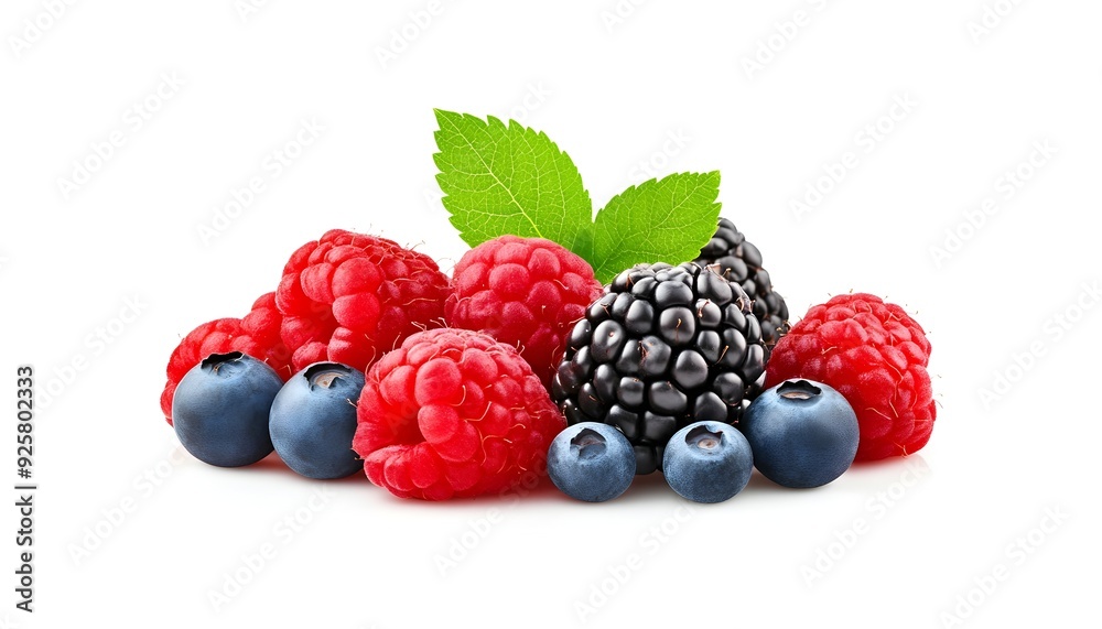 Assortment of Fresh Juicy Berries on White Background