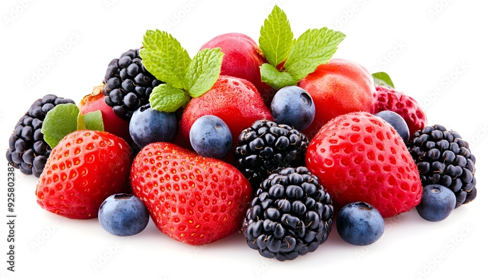Assorted Fresh Ripe Fruits and Berries on White Background Assorted Fresh Ripe Fruits and Berries on White Background