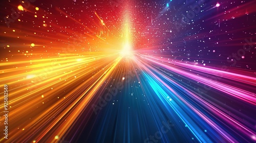 Abstract colorful glowing lines with a white starburst in the center.