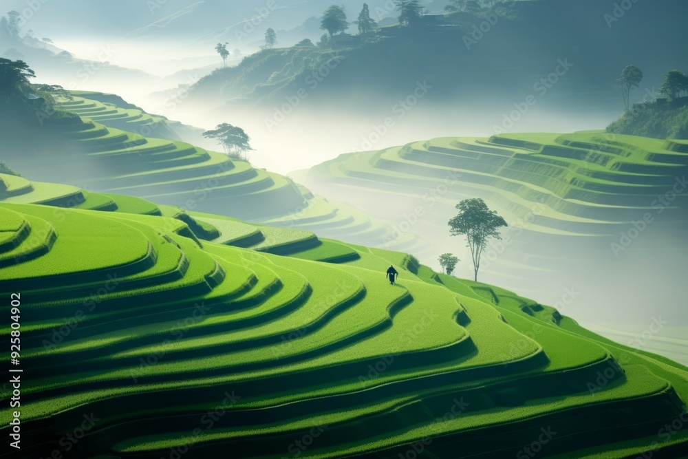 Traditional Vista Iconic Rice Fields in Zigzag Patterns at Vietnam's Edge Traditional Vista Iconic Rice Fields in Zigzag Patterns at Vietnam's Edge