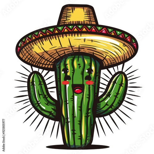 cactus with sombrero and face