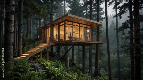 modern treehouse in the mountains