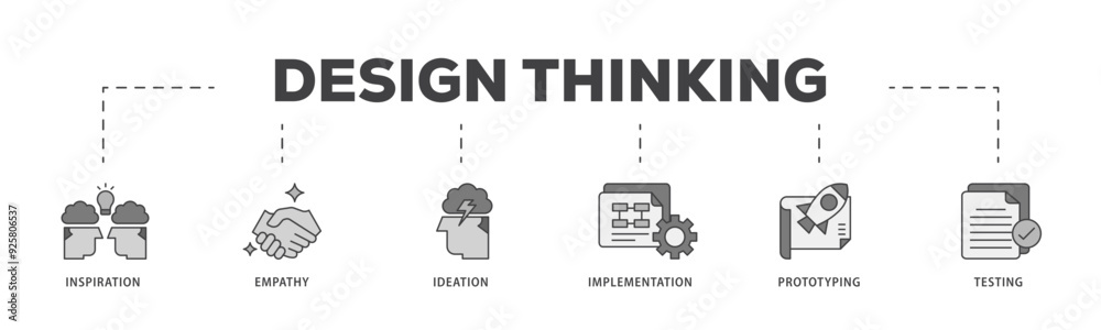 Design thinking icon infographic illustration concept with icon of inspiration, empathy, ideation, implementation, prototyping, and testing icon live stroke and easy to edit Design thinking icon infographic illustration concept with icon of inspiration, empathy, ideation, implementation, prototyping, and testing icon live stroke and easy to edit