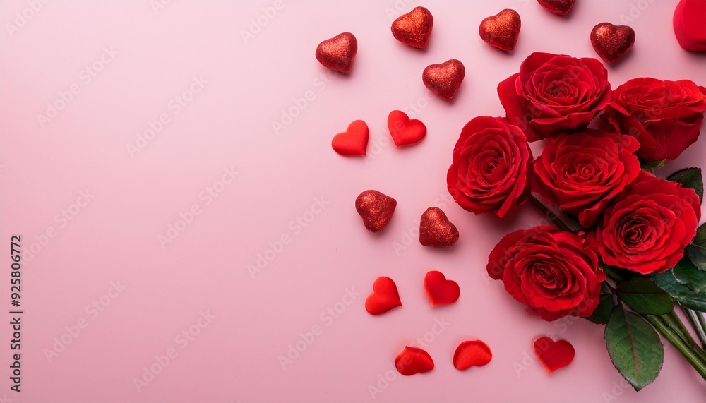 Valentine's day frame with love gifts, coffee, bouquet of red roses on white background. Romantic greeting card for dating. View from above. Copy space. Valentine's day frame with love gifts, coffee, bouquet of red roses on white background. Romantic greeting card for dating. View from above. Copy space.