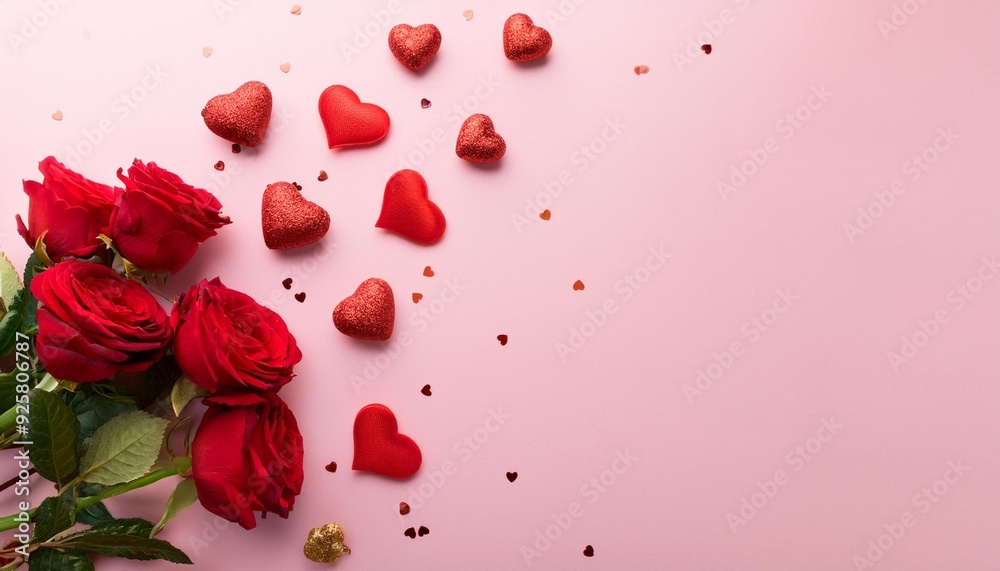 Valentine's day frame with love gifts, coffee, bouquet of red roses on white background. Romantic greeting card for dating. View from above. Copy space. Valentine's day frame with love gifts, coffee, bouquet of red roses on white background. Romantic greeting card for dating. View from above. Copy space.