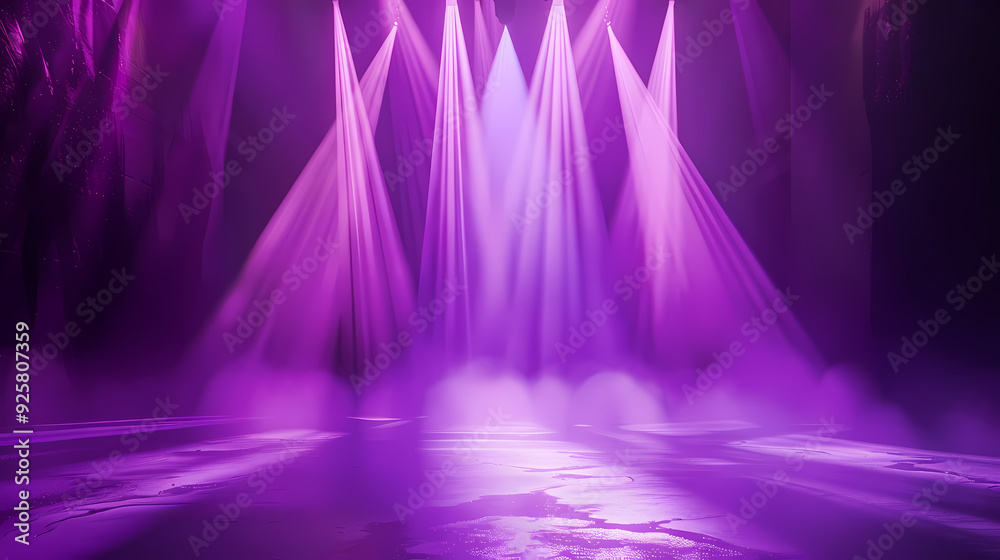 Fototapeta premium Purple lights illuminate the empty stage