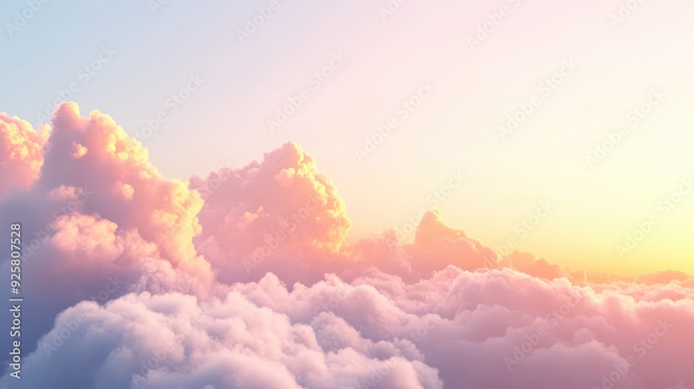 Tranquil evening clouds: A beautiful sky with fluffy clouds gently floating, bathed in the golden light of the evening sun, creating a peaceful scene, with space for text. Tranquil evening clouds: A beautiful sky with fluffy clouds gently floating, bathed in the golden light of the evening sun, creating a peaceful scene, with space for text.