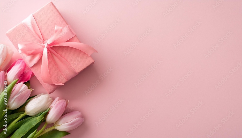 A romantic tableau for Valentine's Day: gift box, gypsophila, confetti, date invitation envelope, and hearts on sticks. Top view on a pastel pink A romantic tableau for Valentine's Day: gift box, gypsophila, confetti, date invitation envelope, and hearts on sticks. Top view on a pastel pink