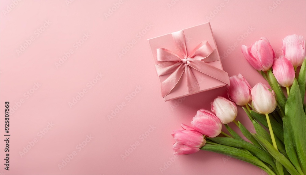 A romantic tableau for Valentine's Day: gift box, gypsophila, confetti, date invitation envelope, and hearts on sticks. Top view on a pastel pink A romantic tableau for Valentine's Day: gift box, gypsophila, confetti, date invitation envelope, and hearts on sticks. Top view on a pastel pink