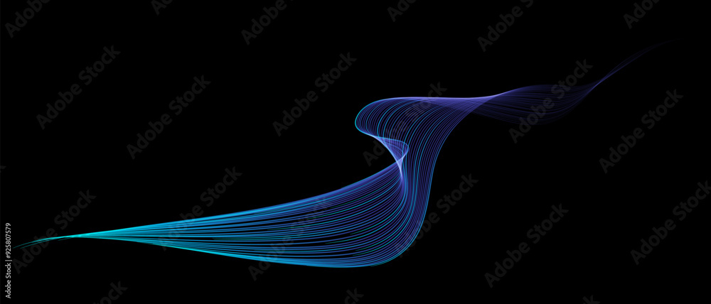 Vector abstract light lines wavy flowing dynamic in blue green colors ...