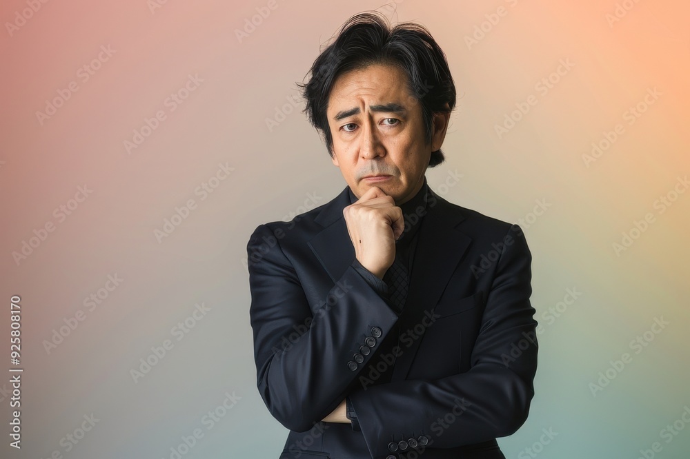 悩む真剣な表情のビジネスマン(戦略・思考・アイデア・疑問・課題・解決) 悩む真剣な表情のビジネスマン(戦略・思考・アイデア・疑問・課題・解決)