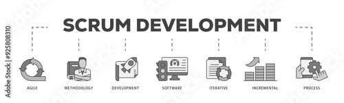 Scrum development icon infographic illustration concept with icon of agile, methodology, development, software, iterative, incremental and process icon live stroke and easy to edit 