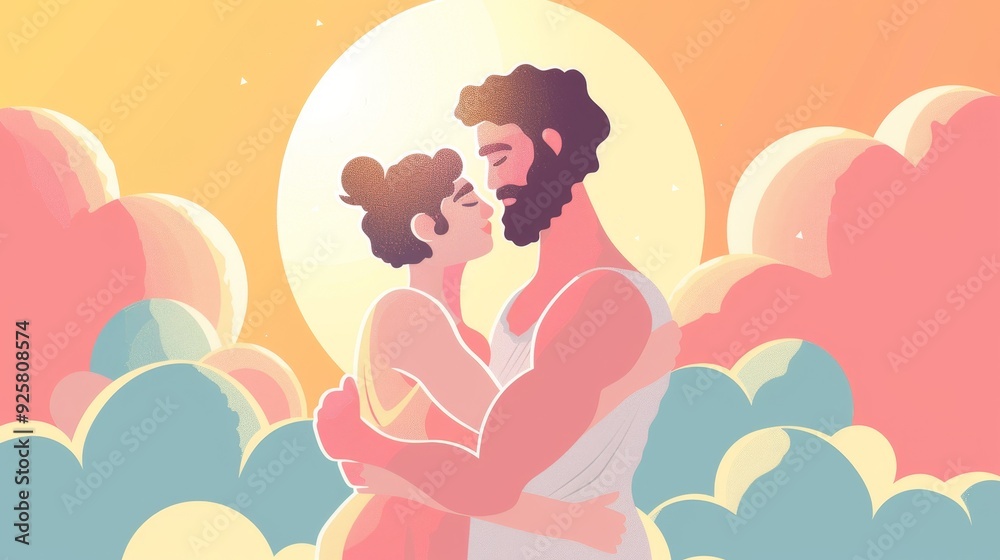 Romantic illustration of a couple embracing Romantic illustration of a couple embracing